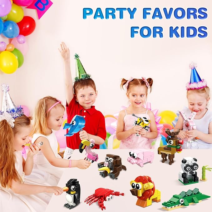 HOGOKIDS Party Favors for Kids - 12 Pack Animals Building Blocks Toy for Easter Gifts Goodie Bags Classroom Prizes Stocking Stuffers Building Set Valentines Day Birthday Gift for Boy Girl Ages 6-12+
