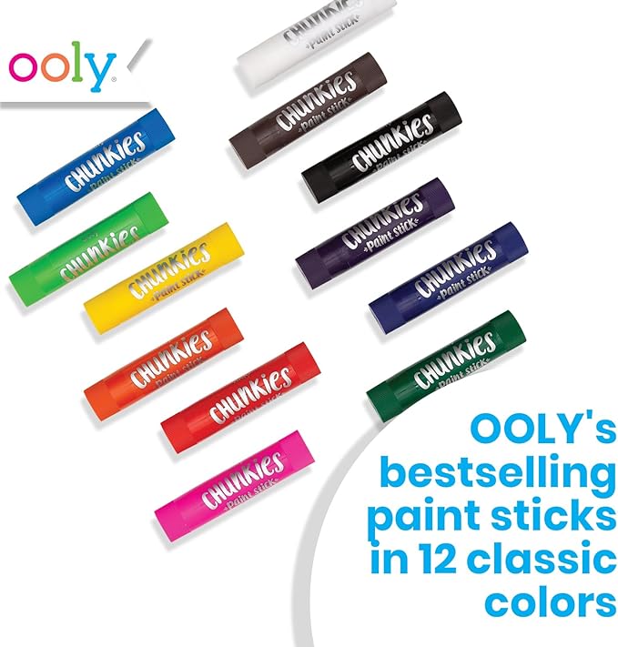 Ooly Chunkies 12 Paint Sticks For Kids, Tempera Paint Sticks Set with Sketchpad, No Mess Quick Drying Art Supplies for Toddlers and Kids