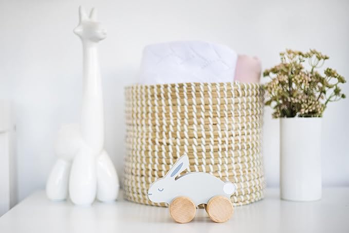 Pearhead Wooden Toy Bunny, Push and Pull Montessori Baby and Toddler Toy, Baby Girl or Baby Boy Nursery Accessory