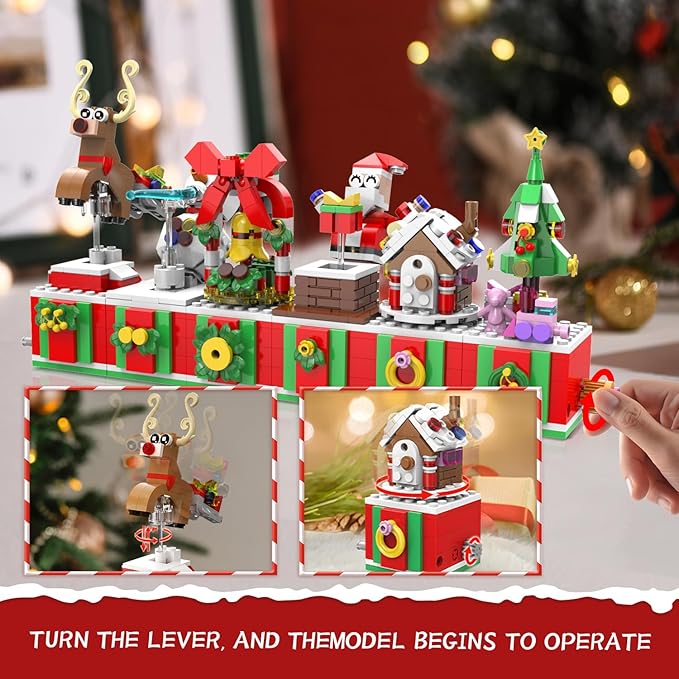 Christmas Building Blocks Sets Rotating Gingerbread house Building Sets for Kids 2024 Christmas Kits Small Xmas Building Brick Toys Gifts for Adults Teens Kids Girls Boys Ages 6+(132PCS Small Size)