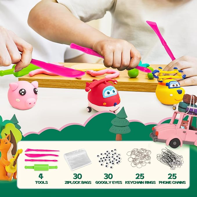 Chico Land Clay Kit - 48 Colors Air Dry Clay, Gift for Boys & Girls Age 4+ Year Old, DIY Model Modeling Clay kit for Kids, with Sculpting Tools, Decoration Accessories, Kids Art Crafts
