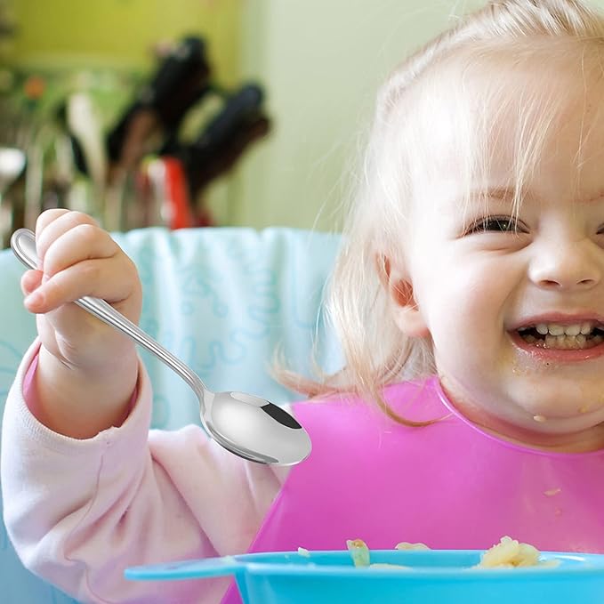 LIANYU 16-Piece Kids Childrens Silverware Set, Include 8 Kids Spoons and 8 Kids Forks, Stainless Steel Toddler Utensils Flatware Set, Child Cutlery for Home Preschools, Dishwasher Safe