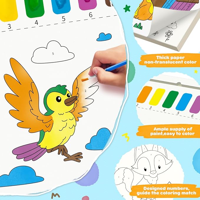 IJIGU Paint with Water Coloring Books for Toddlers, Watercolor Painting Book for Kids Ages 3+ Year Old, Arts and Crafts with Drawing Brush, Christmas Stocking Stuffers for Kids & Toddler - Animals
