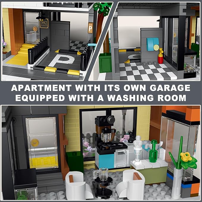 Modern Villas Architecture Building Kit with LED Lights,3 Levels Villas Apartment Building Blocks Toy,for 12+Year Teen,Adul（1399 Pieces）