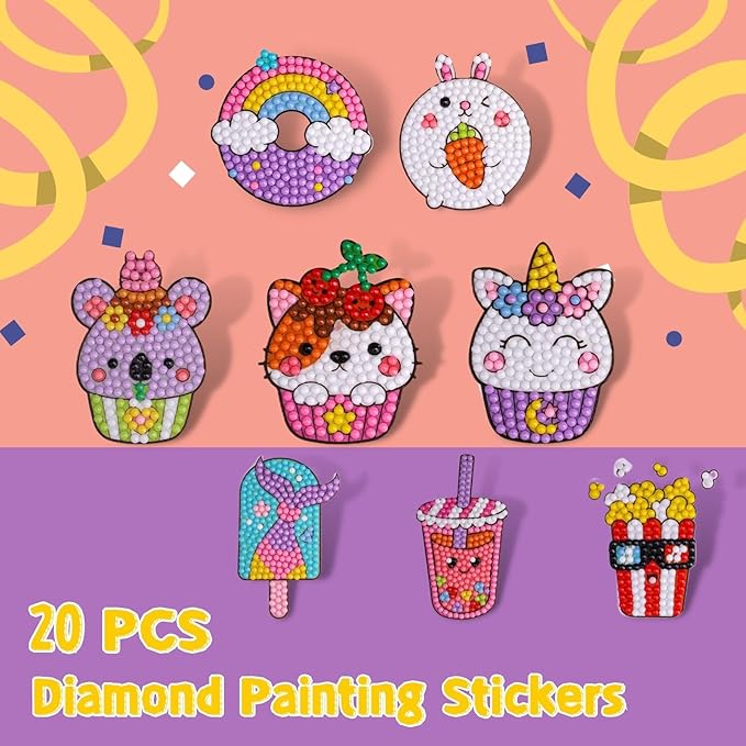 Cymbana Painting Diamond Kits for Kids 20 Pcs Desserts Contains Cupcake, Donut, Ice-Cream, Popcorn, Cookies