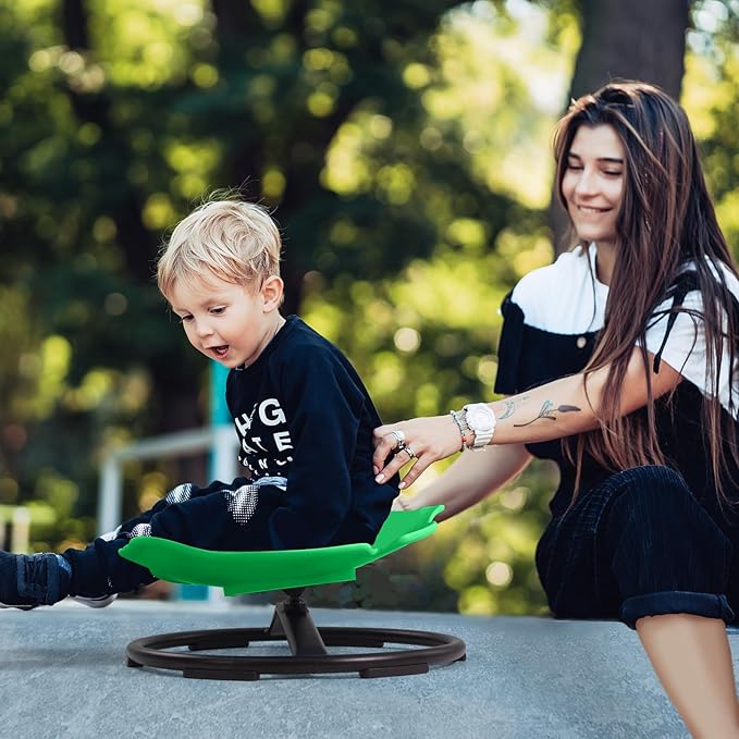 Sit and Spin Spinning Activity Toys for Toddlers with Arm Rest and Swivel, Wobble Chair - Sensory Spinning Seat for Kids, Training Body Coordination, Green