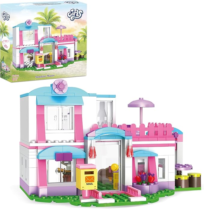 BRICK STORY Dream Girls Friends House Building Sets Beach House for Girls 319 PCS Seaside Villa with Swing Sun Lounger Building Kit Play Set Toys for Kids Aged 6-12