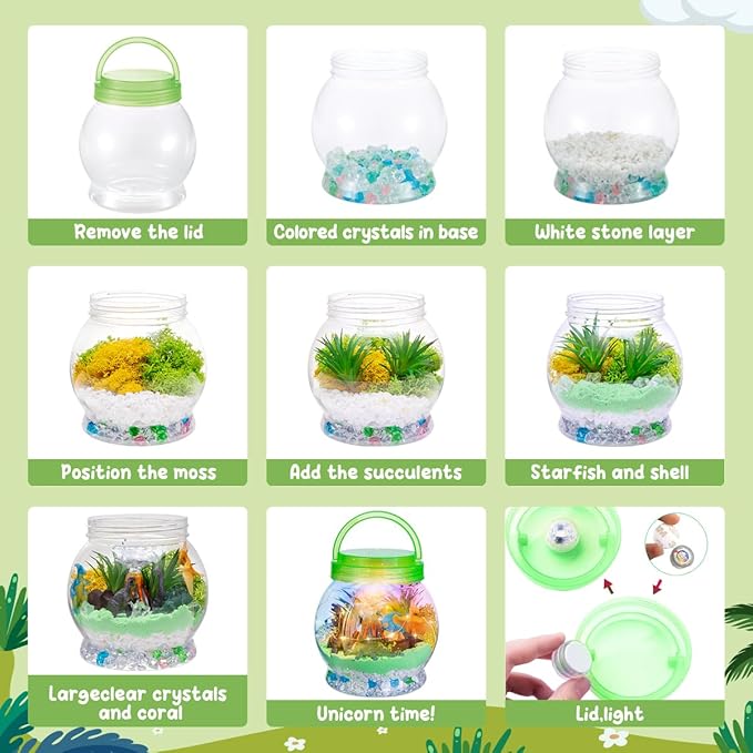 Light Up Dinosaur Terrarium Kit for Kids, Dinosaur Birthday Gift for Boys Ages 5 6 7 8-12 Year Old, DIY Unicorn Arts & Crafts Toys for Boys (Dinosaur)