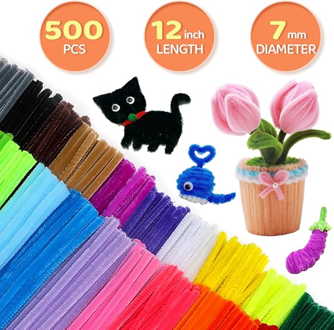 GAGANIU 500pcs Pipe Cleaners, Pipe Cleaners for Crafts, Craft Supplies Multicolor Chenille Stems for Art&Craft Christmas DIY Projects(Red)