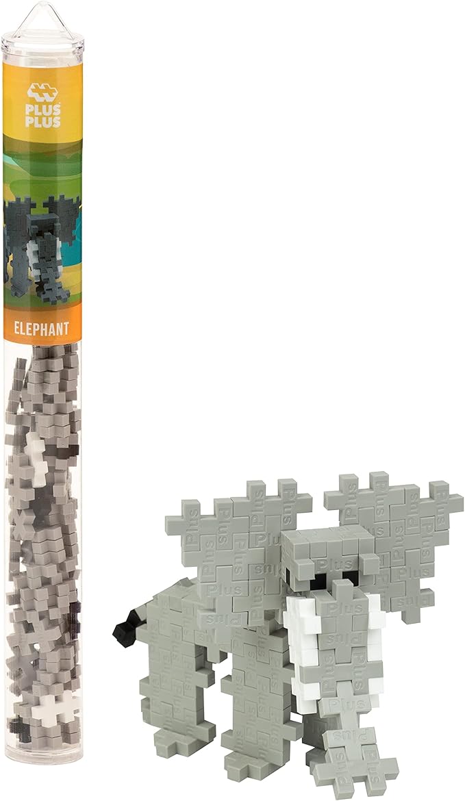 Plus Plus 3D Animal Figure Building Block Set, 70 Mini Interlocking Puzzle Pieces, Fun Stem Toys for Kids - Elephant Maker Tube