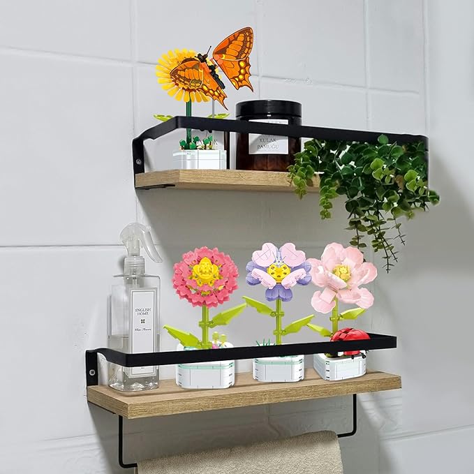 Flower Bouquet Building Set with Base, Flower Building Set Artificial Plant Flowers Building Blocks for Home Office Decor, Birthday Gifts, Desktop Trinkets Age 6+