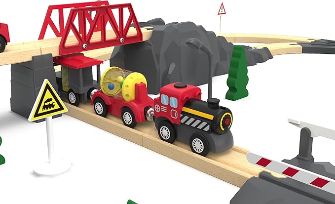 Wooden Train Track Accessories Battery Operated Locomotive Train, Magnetic Train Toy for Toddler Track Set, Powerful Engine Celebrates Train Fits All Major Brands Train Set