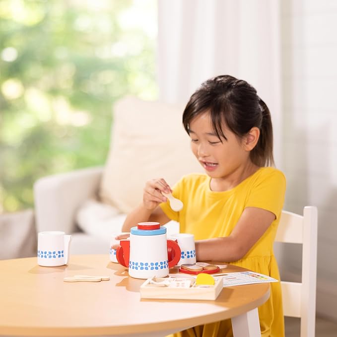 Melissa & Doug 20-Piece Steep and Serve Wooden Tea Set - Play Food and Kitchen Accessories | Play Tea Set, Pretend Play Tea Set Toy For Kids Ages 3+