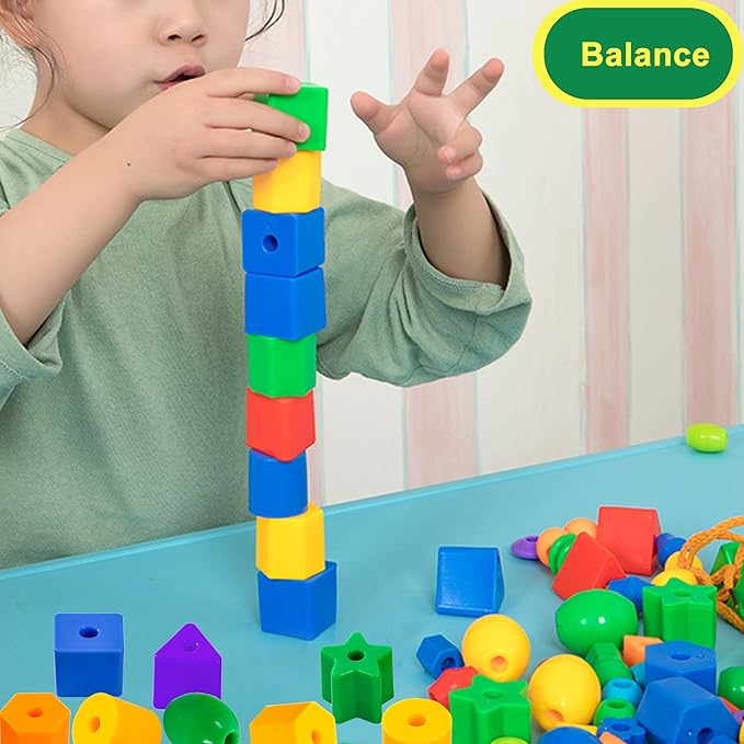 Toddler Toys - Big Lacing Beads Set for Fine Motor Skills & Hand-Eye Coordination Baby Toys - 36 Beads & 6 Strings - Color Sorting & Counting Educational Learning Toy Montessori Toys