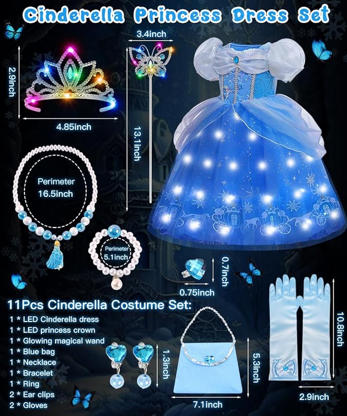 TOLOYE Princess Dress Up for Girls, Princess Costume for Girls Light Up with Accessories for Halloween Carnival Cospaly