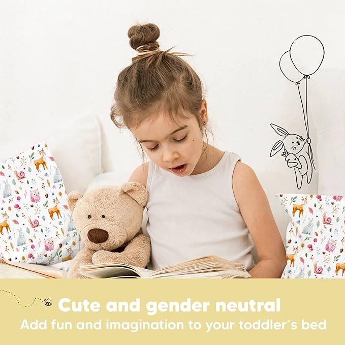 Toddler Pillow with Pillowcase - 13x18 My Little Dreamy Pillow, Organic Cotton Toddler Pillows for Sleeping, Kids Pillow, Travel Pillows, Mini Pillow, Nursery Pillow, Toddler Bed Pillow (Forestland)