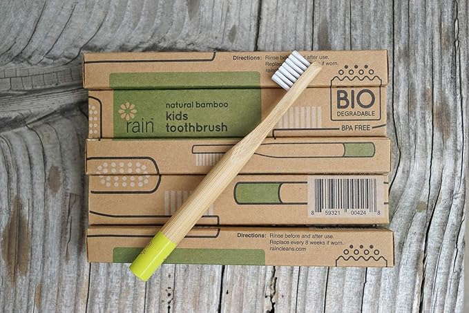 Rain Organic Bamboo Baby Toothbrush - 100% Safe Infant Toddler Kids Toothbrush 6 to 12 Months and Up, Natural BPA-Free Biodegradable Wood Toothbrush Extra Soft Bristles Children's Dental Care (1 Pack)