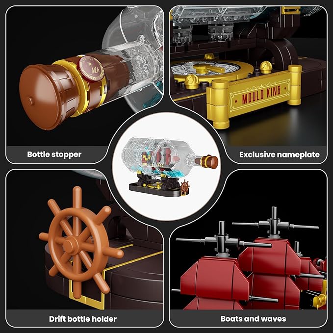 Mould King Ship in a Bottle Building Blocks Sets, 10085 Revenge Pirate Boat Model Kits Toys, Collectible Display Pirate Ship in a Bottle Kit, STEM Project for Adults and Kids Aged 8+ (885 Pieces)
