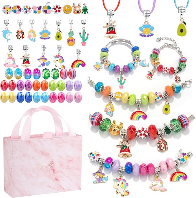Happytime Charm Bracelet Making Kit for Girls Jewelry Making Supplies Beads Unicorn Mermaid Arts and Crafts Girls Toys Age 6-8
