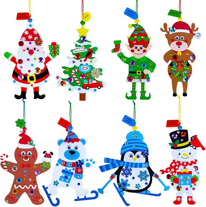 Winlyn 24 Set Christmas Craft Kits - Winter Crafts DIY Ornaments & Decorations - Festive Foam Stickers - Arts & Crafts for Kids - Holiday Home & Classroom Activities - Party Favors