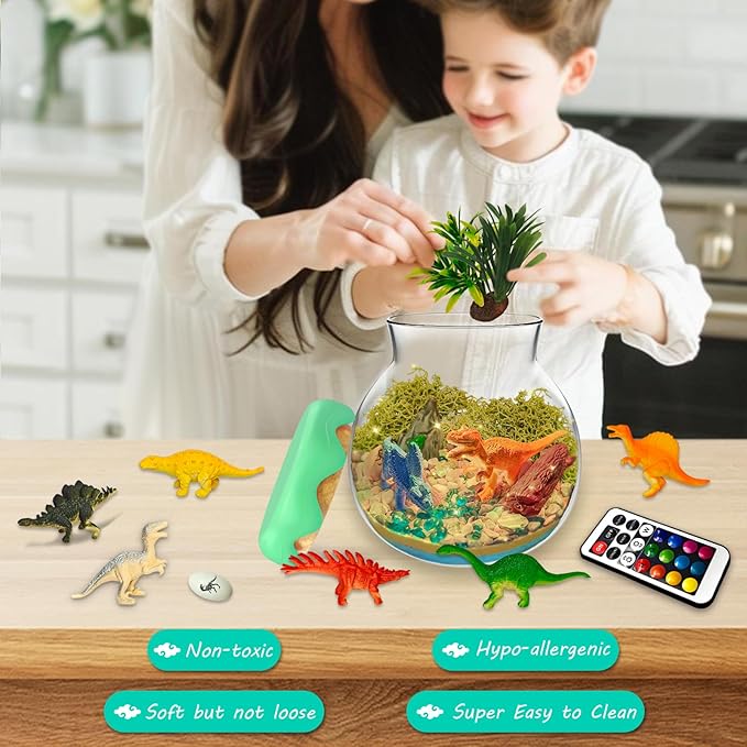 Dinosaur Gift for Boys Dinosaur Terrarium Kit for Kids Birthday Gift for Boy Ages 4 5 6 7 8-12 Year Old Light-Up Kit Crafts DIY Arts Toys Dinosaur Toys for Girls Birthday Ideas Present for Kids