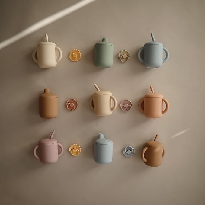 mushie 100% Silicone Training Cup & Straw for Toddlers | 6 Months+ (Powder Blue)