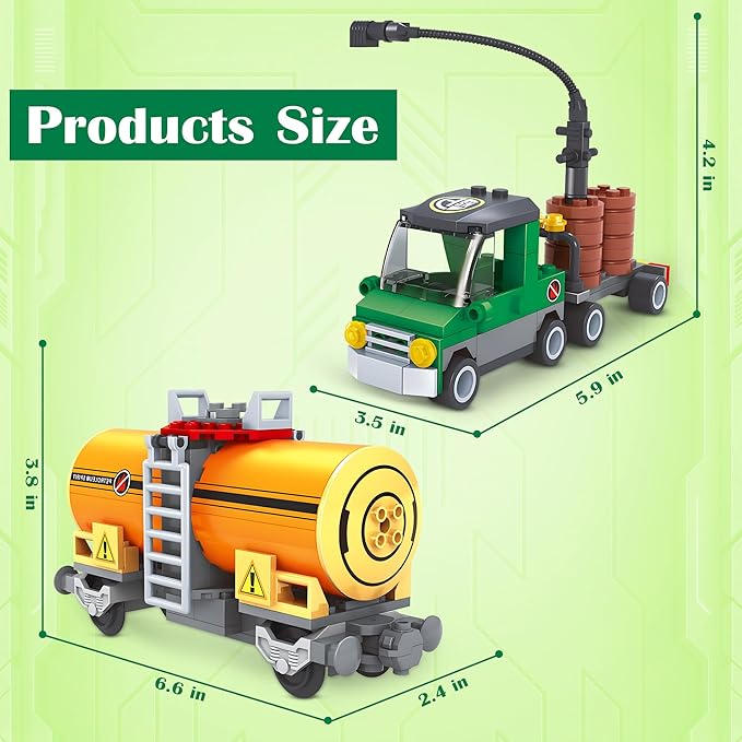 Finger Rock City Freight Train Car Building Toy Sets, Classic Tanker Car and Truck Cargo Train Model, 199 Pcs MOC Construction Toys for Train Lovers,STEM Gifts for Boys Girls 6 7 8+