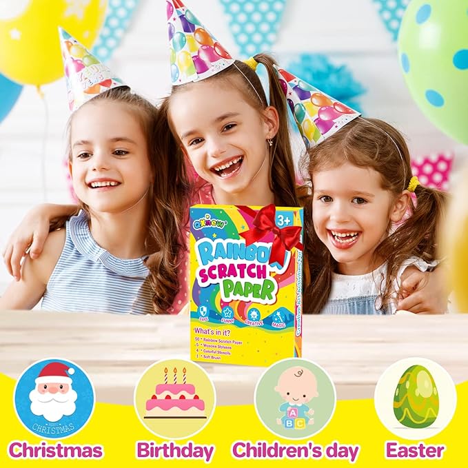 Scratch Paper Art Gifts: Rainbow Scratch Off Art-Craft Supplies Kits Pad for 3 4 5 6 7 8 Year Old Boys Girls Toys for Birthday Christmas Halloween Thanksgiving Party Favors Fun Games