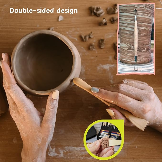 Clay Sculpting Tools,Air Dry Clay Tools,Pottery Tools,44 Pcs Double Sided Polymer Clay Tools Kit，Ceramics Tools，Modeling Clay Tools with Carrying Case Bag