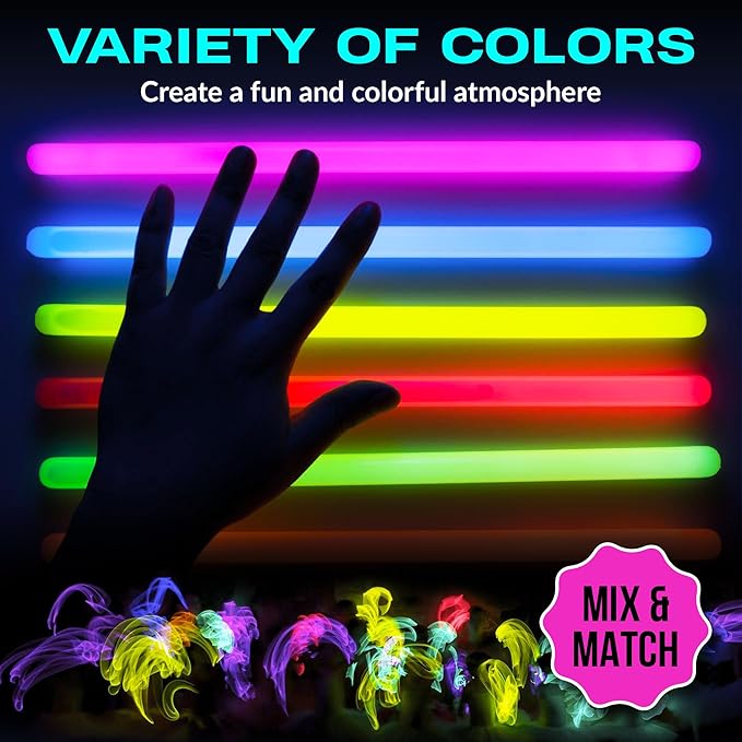 Glow Sticks 300 Bulk Pack - 100 Pcs Per Pack - 12 Hour Glow Stick - 8" Necklace Bracelet and Glasses Party Favors -Thanksgiving and Christmas Party - Outdoor Concerts - Festivals - Nighttime Sport