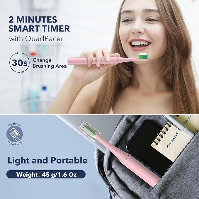 [2024 Newer Version] ARISSON Sonic Electric Toothbrush for Adults, 1.5H Charge for 90 Days, 40,000 VPM Power Toothbrush, 2 Min Timer, [Faster Charging, Stronger Cleaning, Smarter Brushing] Baby Pink