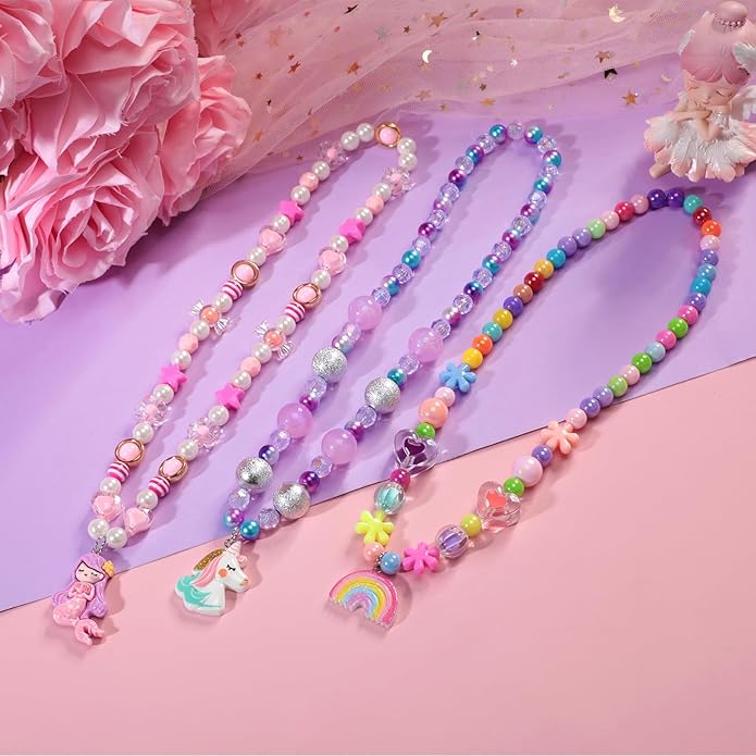 PinkSheep Toddler Jewelry Kids Jewelry Kids Necklace Choker and Bracelet 3 Pack 9pcs, Little Girls Jewelry In Box, Flower Girl Gift Kids Girls Accessories