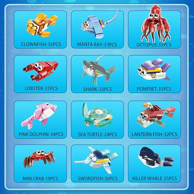 Party Favors for Kids - 12 Pack Animals Building Blocks for Goodie Bags Stocking Stuffers Classroom Prizes Birthday Gifts Toy Building Sets for Kids 6-12yrs