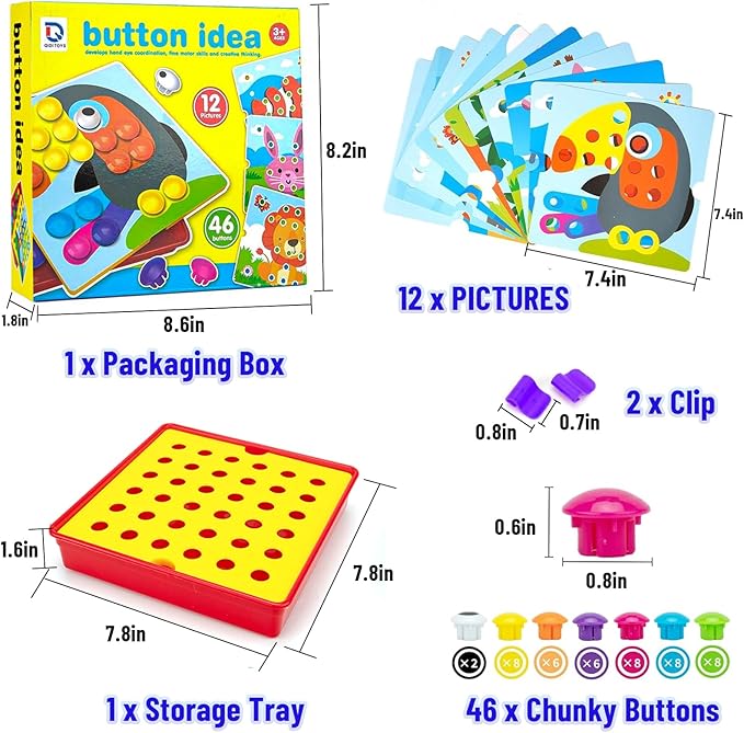 Button Art Toys for Toddlers, Crafts for Age 3-5, Early Educational Toys, Color Matching Puzzle, Fine Motor Skills Game, Preschool Learning Toys for Boys & Girls 3+