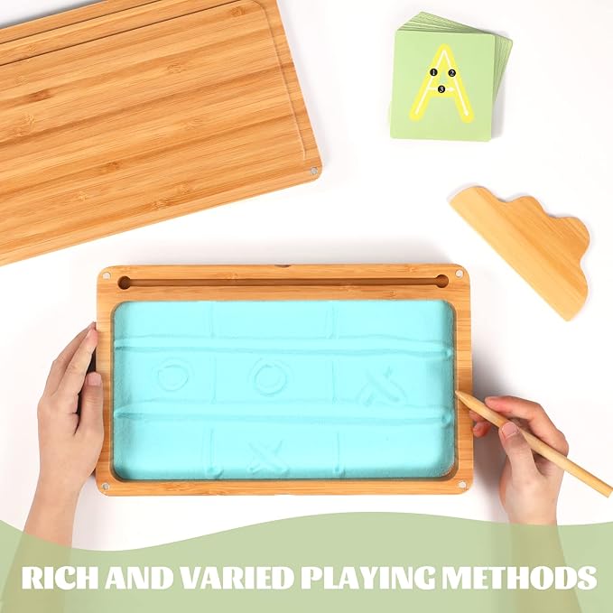 Sand Tray for Classroom Montessori Sand Tray with Lid Wooden Sand Trays for Kids Writing Letters and Numbers (Blue)