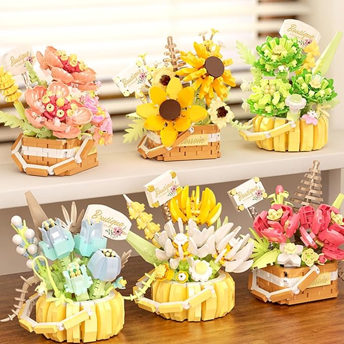 Flowers Succulents 3.6In Building Toy Set, 395 Pcs Botanical Collection for Office Home Decoration Flower Plant Building Blocks Toy, As a Adults, Kids, Girls Idea Gifts