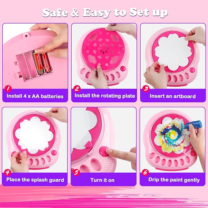 Arts and Crafts for Kids Ages 4-8,Paint Spin Art Machine Kit,Art Craft Set for 6-9 Year Old,Cool Painting Spinner Toys Kits Set,Art Supplies Birthday Gifts for Boy Girl Ages 6 7 8 9 10 11 12 (Pink)
