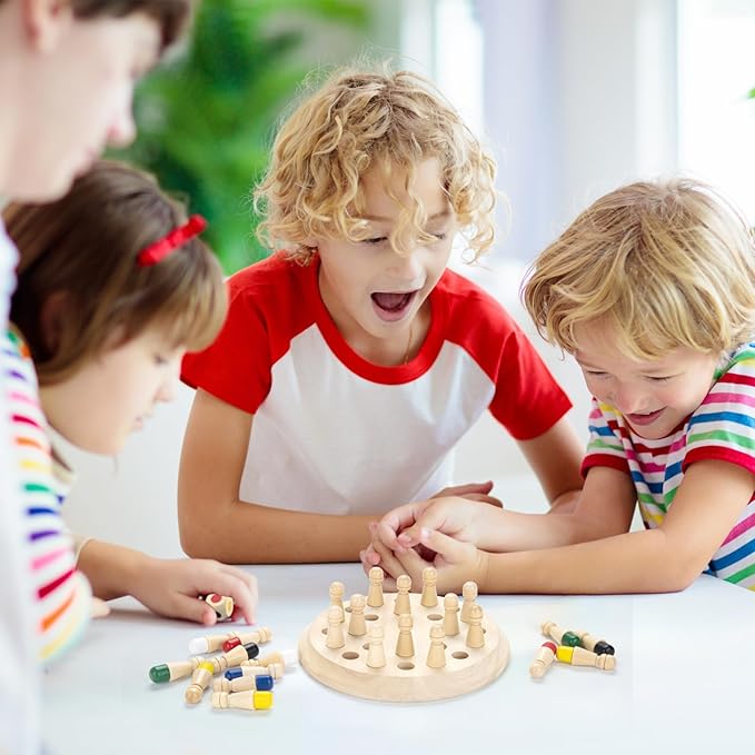 Wooden Memory Chess Matching Game: Family Board Games for Kids and Adults, Montessori Preschool Learning Educational Toy for Toddler 3 4 5 6 7 8+ Year Old, Birthday Gift for Boy Girl
