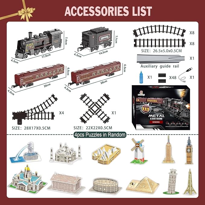 Electric Train Sets for Kids Metal Alloy Christmas Train Toys Steam Locomotive, Glowing Passenger Carriages, Luxury Tracks, Light & Sounds Rechargeable Birthday Gifts for Boys Girls Red …