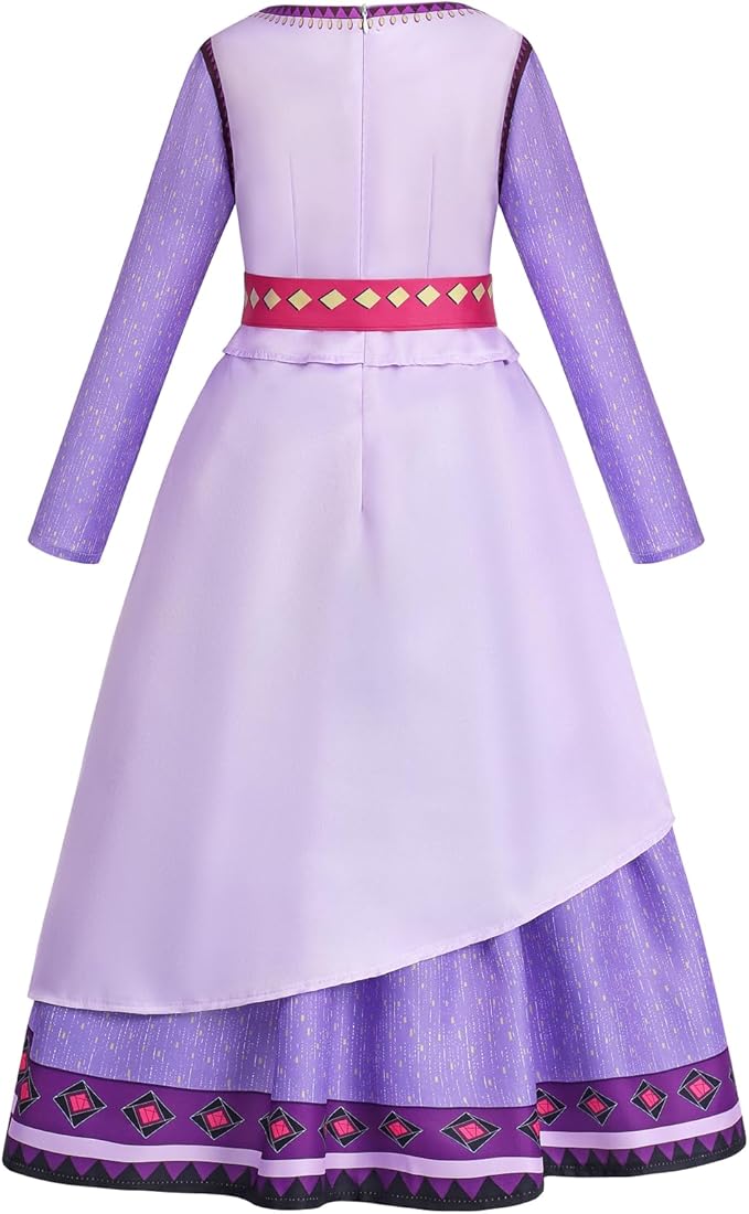 Wish Princess Asha Costume Girls Kids Movie Cosplay Outfit Purple Dress with Accessories Christmas Birthday Party