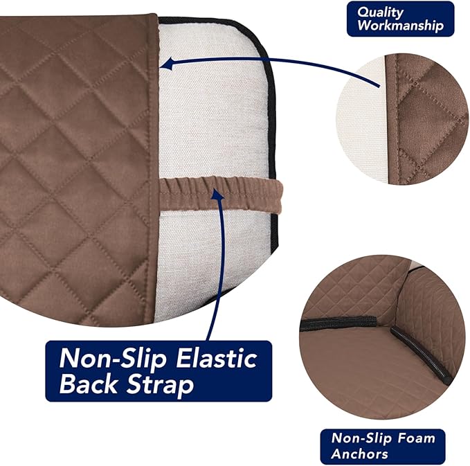 PureFit Reversible Quilted Sofa Cover, Water Resistant Slipcover Furniture Protector, Washable Couch Cover with Non Slip and Elastic Straps for Kids, Dogs, Pets (Oversized Chair, Brown/Beige)