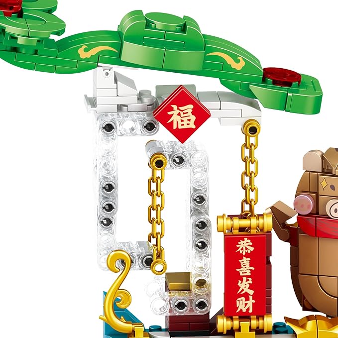 Yu Ruyi and Zhaocai Fu Pig Chinese Traditional Culture Small Blocks Pretty Building Block DIY Toys GONGXIFACAI 359PCS Hanging in The Air 96005