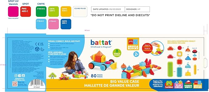 Battat- Bristle Blocks- STEM Interlocking Building Blocks- 80 pc Playset- Reusable Storage Bucket- Developmental Toys for Toddlers & Kids- Big Value Case- 2 Years +