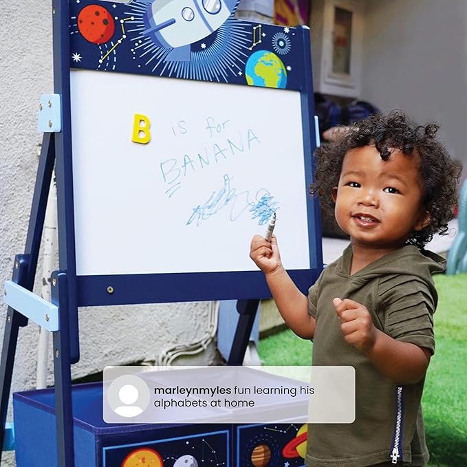 Delta Children Space Adventures Wooden Activity Easel with Storage - Ideal for Arts & Crafts, Drawing, Homeschooling and More - Greenguard Gold Certified, Blue