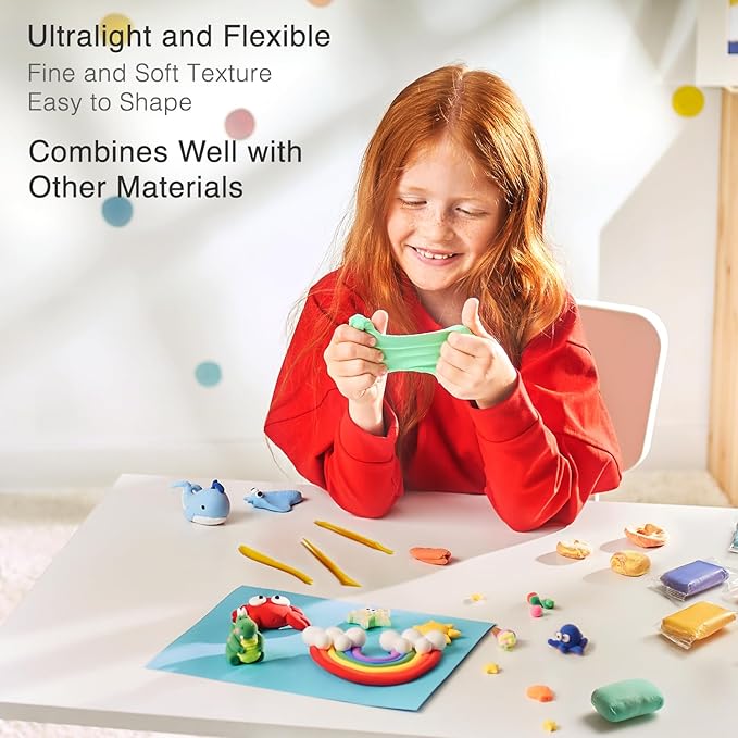 FlyFlag Air Dry Clay - 50 Colors, Soft & Ultra Light, Modeling Clay for Kids with Accessories, Tools and Tutorials