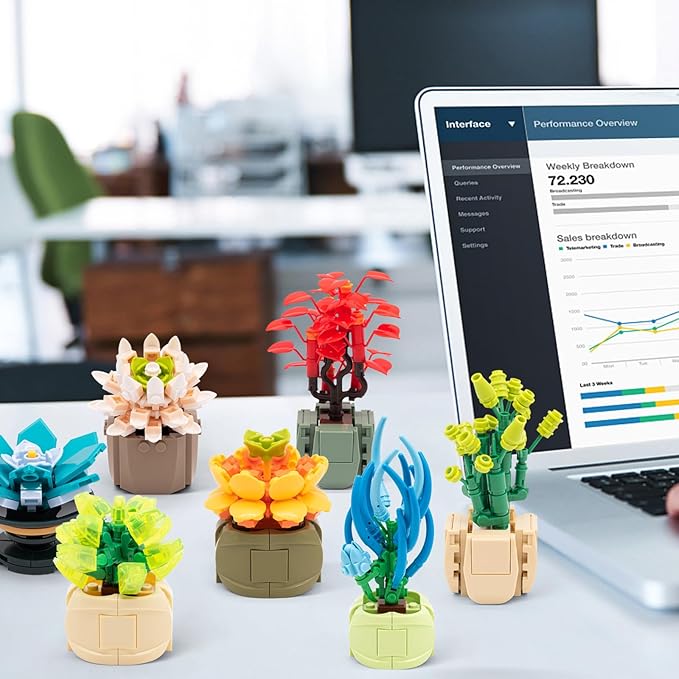 Succulents Plant Decor Building Kit 12PCS, Bonsai Tree Building Block Set, Flower Bouquet Toys Kit Botanical Collection, Creative Building Project for The Home or Office, Kids Party, Birthday Favors