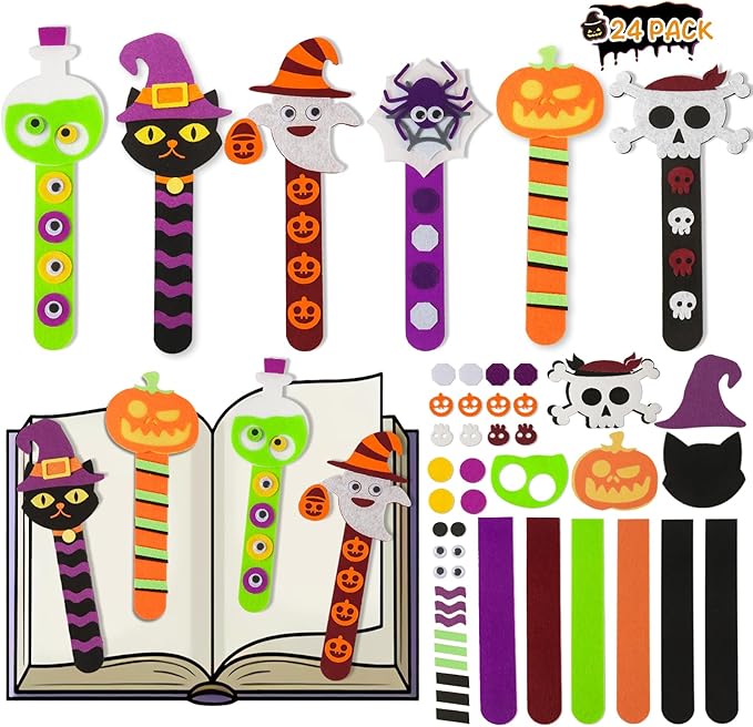 Letapapa Halloween Crafts for Kids Ages 4-8, 24 Pack Halloween Bookmarks DIY Crafts, Halloween Party Favors Trick or Treating, Goodie Bag Gifts Toys, Halloween Classroom Prizes for Kids Art Activities
