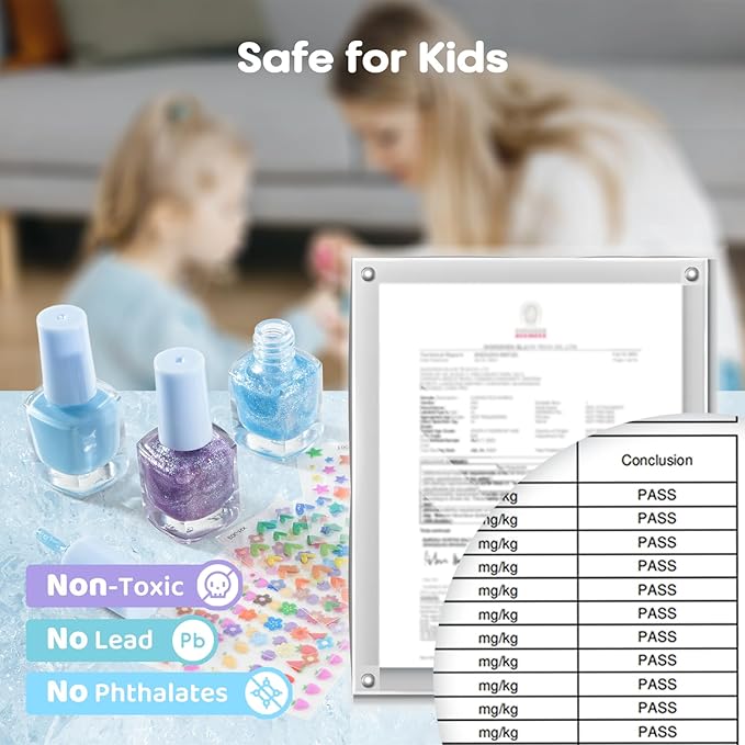 Tomons Kids Nail Polish Set for Girls, Non Toxic Nail Polish Art Kit for Kids Ages 7-12, Frozen Toys Gifts for 8 9 10 11 12 Year Old Girl, Bracelets, Glitter, Sequins, Stickers - 8 Colors