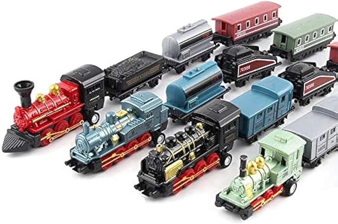 Exasinine 4 Sets Steam Train Model Train Set Pull-Back Trains Die-Cast Metal Locomotive for Display or Play Ideal Home Decor and Gift for Train Enthusiasts Collectors Boys and Girls