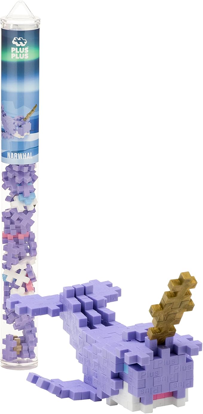 PLUS PLUS 3D Puzzle Building Block Set, 70 Mini Interlocking Pieces, Fun STEM Toys for Kids - Narwhal Mini Maker Tube